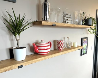 Rustic Wooden Shelves Handcrafted | 15cm Depth x 3.5cm Thickness | Brackets Included | Kitchen | Bathroom | Living Room
