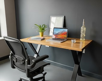 Handmade Reclaimed Wood Desk with Steel X-Frame Legs