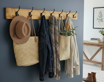 Rustic Reclaimed Wood Coat Rack: Handmade Farmhouse Cast Iron Hooks