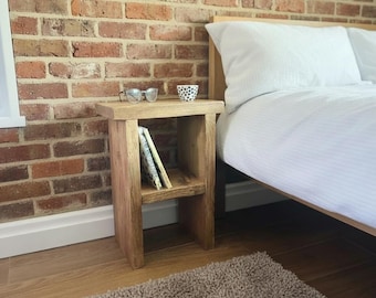 Rustic Reclaimed Wood Bedside Table: Farmhouse Style Side Table