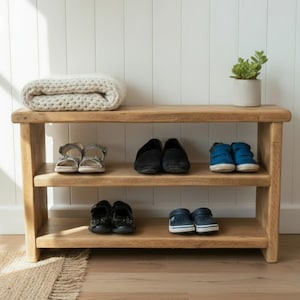 Rustic Reclaimed Wooden Shoe Bench | Shoe Rack | Shoe Storage | Hallway Bench | Hand Crafted image 1