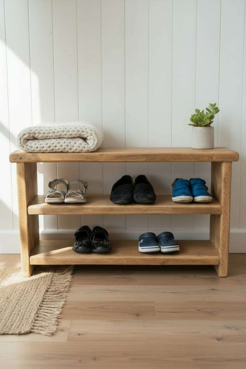 Rustic Reclaimed Wooden Shoe Bench | Shoe Rack | Shoe Storage | Hallway Bench | Hand Crafted image 1