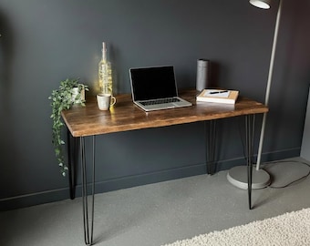 Industrial Reclaimed Wooden Desk with Black Hairpin Legs