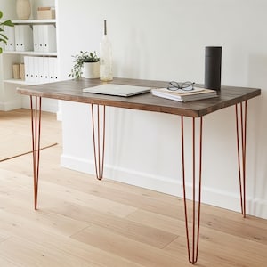 Industrial Reclaimed Wooden Desk with Copper Hairpin Legs