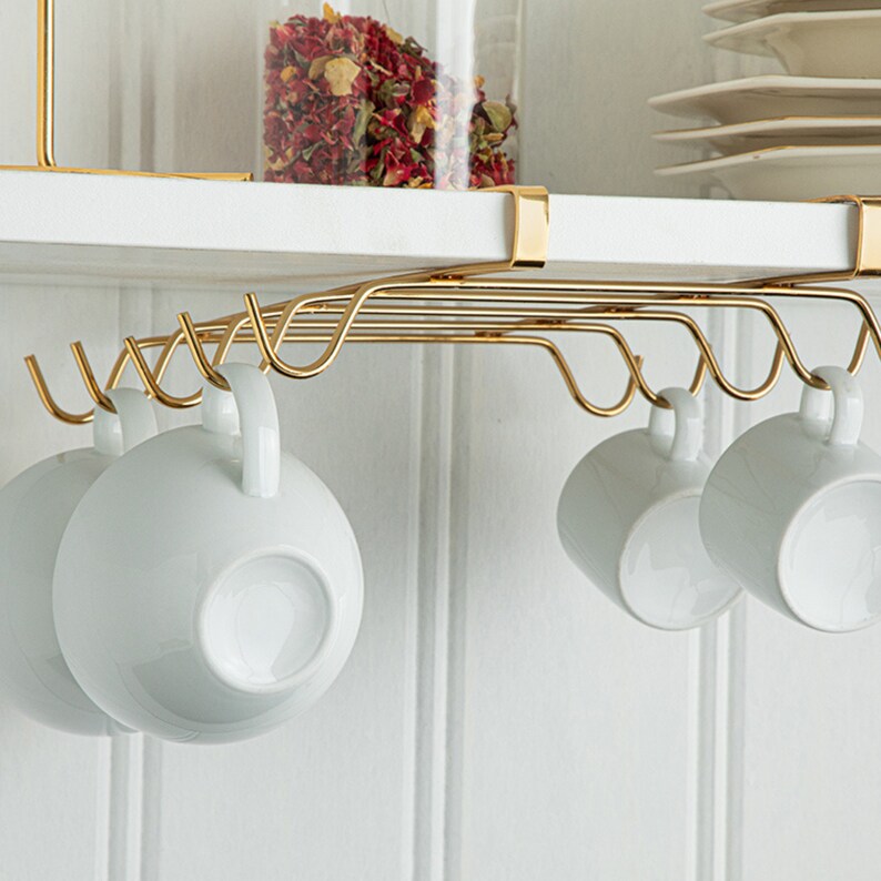 Mug Rack Under Coffee Cup Holder 6 Mugs Hooks Under Etsy