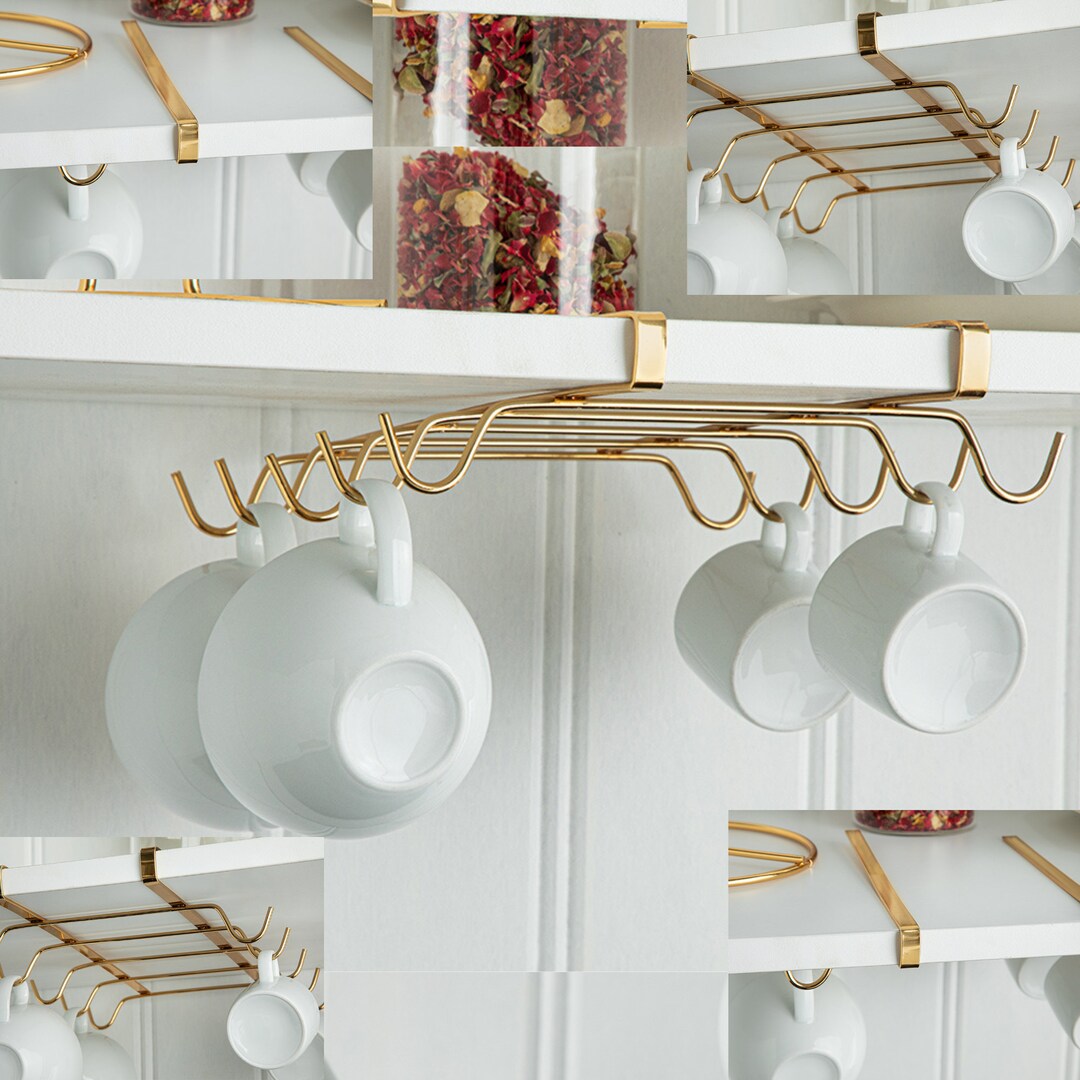 Mug Rack Under Coffee Cup Holder 6 Mugs Hooks Under Etsy