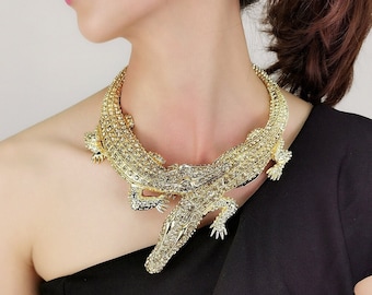Alligator Necklace for Women, Alligator Jewelry, Alligator Choker, Crocodile Choker, Gator Necklace, Reptile Themed, Statement Necklace