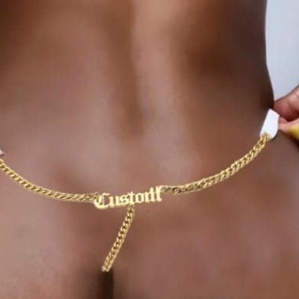 Customised Body Waist Chain, Personalized Name Body Chain, G-String Panties, Thong Chain, Underwear Chain, Custom Body Jewellery