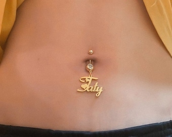 Personalized Belly Button Ring, Custom Name Belly Ring, Name Navel Ring, Navel Piercing, Belly Jewellery, Gift for Her, Body Jewelry