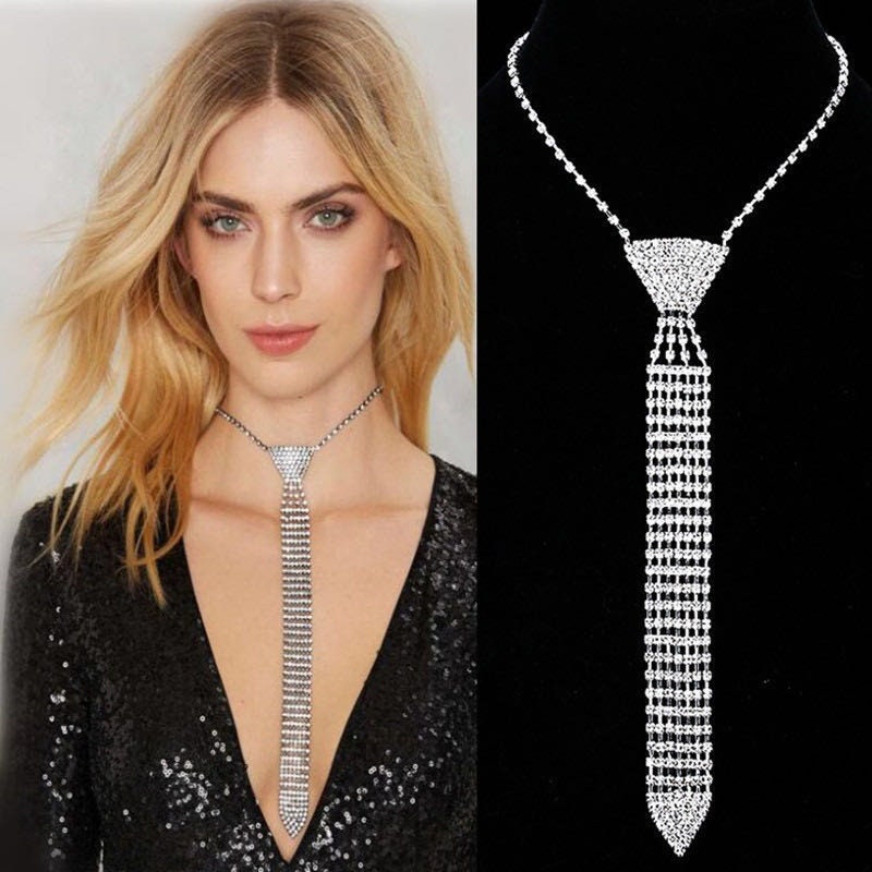 Rhinestone necktie best sale necklace