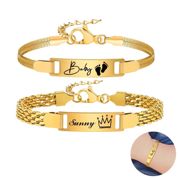 Pulsera con nombre personalizado, pulsera con nombre de bebé, pulsera con nombre grabado, regalos de Navidad, pulsera de bebé ajustable personalizada,