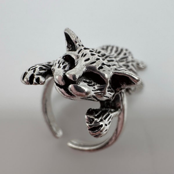 Retro Kitty Sleeping Cat Ring, Sleeping Cat Ring, Cute Animal Lovers Ring, Gift for Her, Silver Cat Ring, Birthday Gift