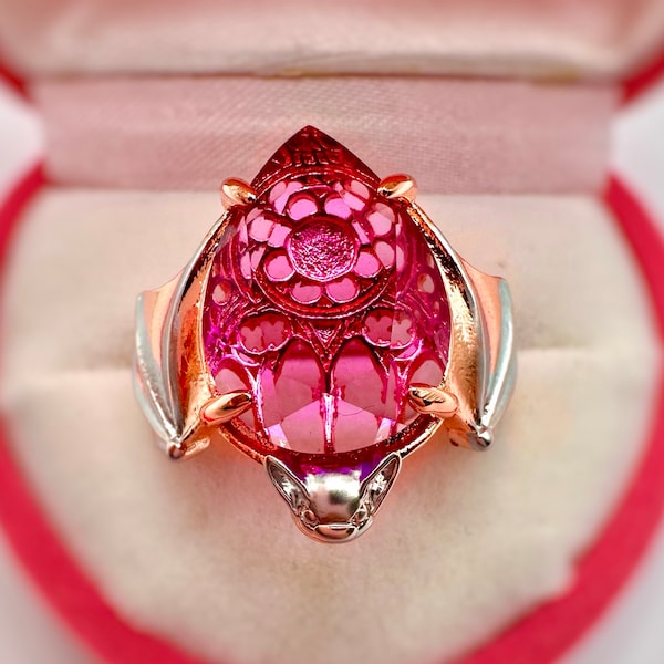 Zircon Bat Ring, Bat Ring, Gothic Bat Ring, Bat Jewelry, Crystal Ring, Pink Crystal Ring, Bat, Gift