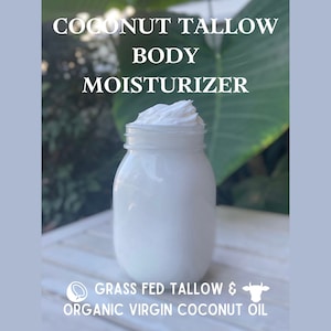 Whipped Tallow With Organic Coconut oil Body Moisturizer, Tallow Cream, Tallow Coconut Whipped Body Butter Balm, Grass Fed Tallow