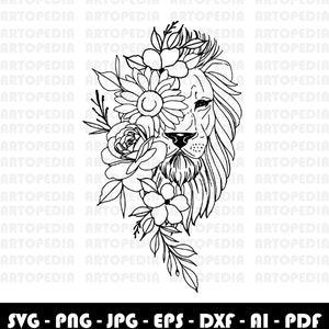 Floral Lion head SVG, Lion Flower Svg, Lion silhouette, Lioness face Svg, Floral Lioness Svg, Svg cut file, Lion clipart, Eps, Png