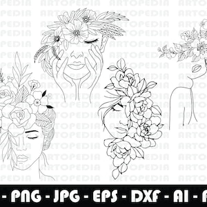 Floral Woman SVG Bundle, Woman with flowers SVG, Trending SVG, Modern Drawing, Svg for Wall Art, Wall Decor Svg, Png, Flower woman body Svg