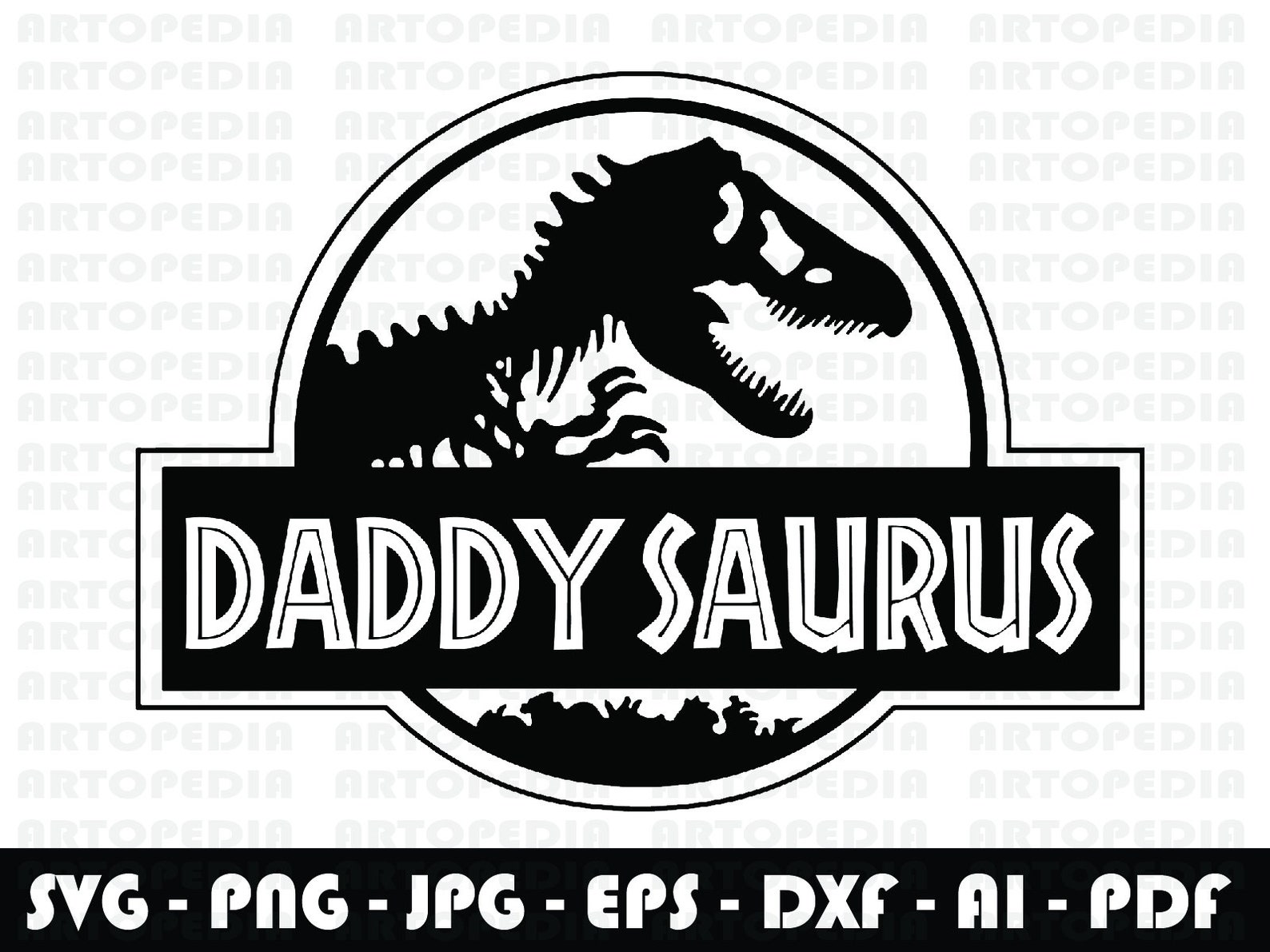 Daddy Saurus Black and White SVG Cut Files, Daddysaurus Daddy Saurus