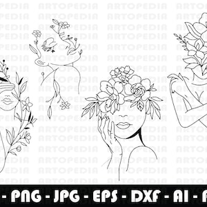 Floral Woman SVG Bundle, Woman with flowers SVG, Trending SVG, Modern Drawing, Svg for Wall Art, Wall Decor Svg, Png, Flower woman body Svg