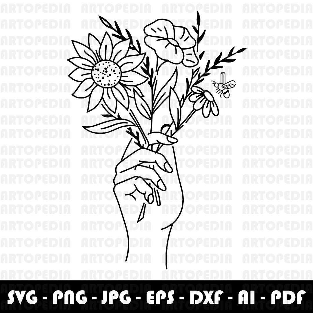 Hand Holding Flowers Svg, Floral Woman Svg, Holding Bouquet Svg, Floral