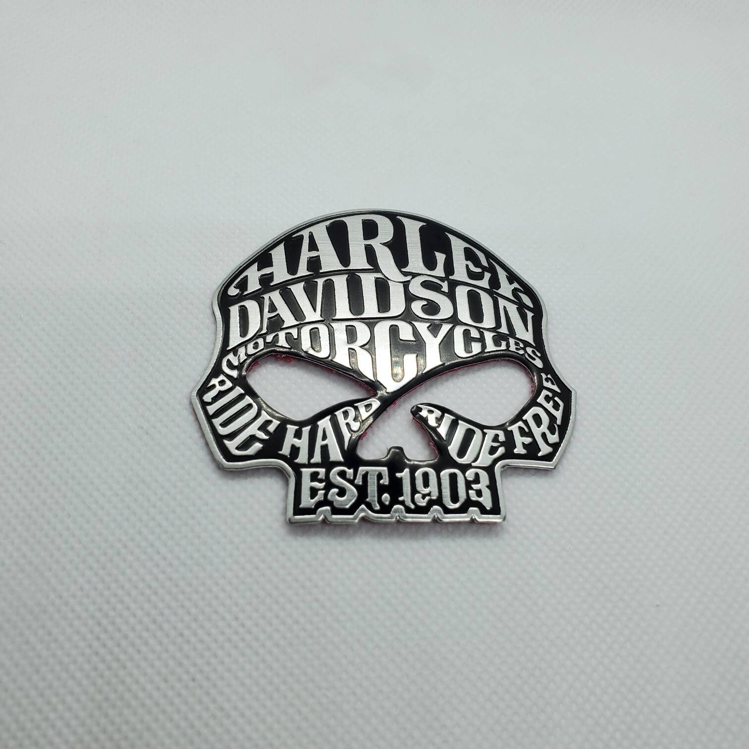 thumbnail image 2 of 3.5" Live To Ride Harley Davidson Emblem – Aluminum Fuel Tank Gas Badge – Matte Black & Silver 2 of 5