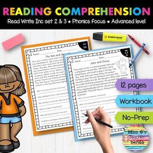 May include: Two black and white printable reading comprehension worksheets for children. The worksheets feature a bee and a farmer with a horse. The worksheets include questions about the stories. The text on the worksheets reads "The bee and the seal" and "Jake and Daisy".