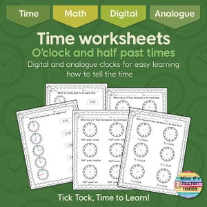 Time Worksheets – Learn O'Clock and Half Past (Digital & Analogue)