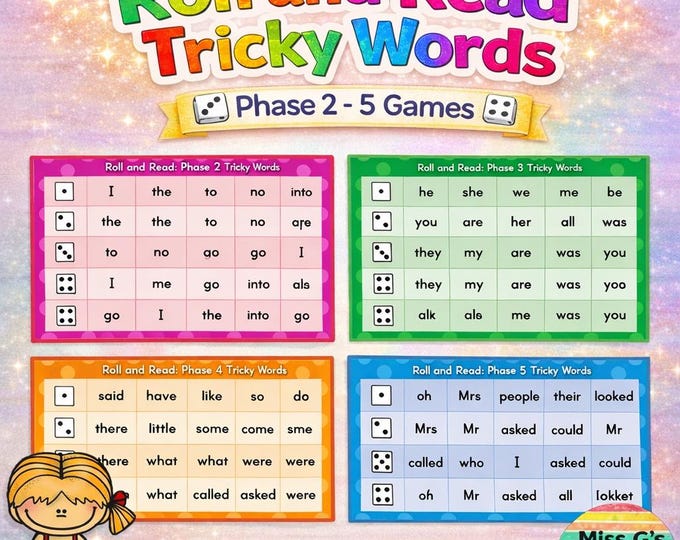 Roll the Dice and Read: Fun Tricky Word Games - Phase 2 to 5 - Etsy