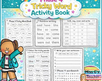 Year 1 / Kindergarten / Reception - Phase 4 Tricky Word Activity Book