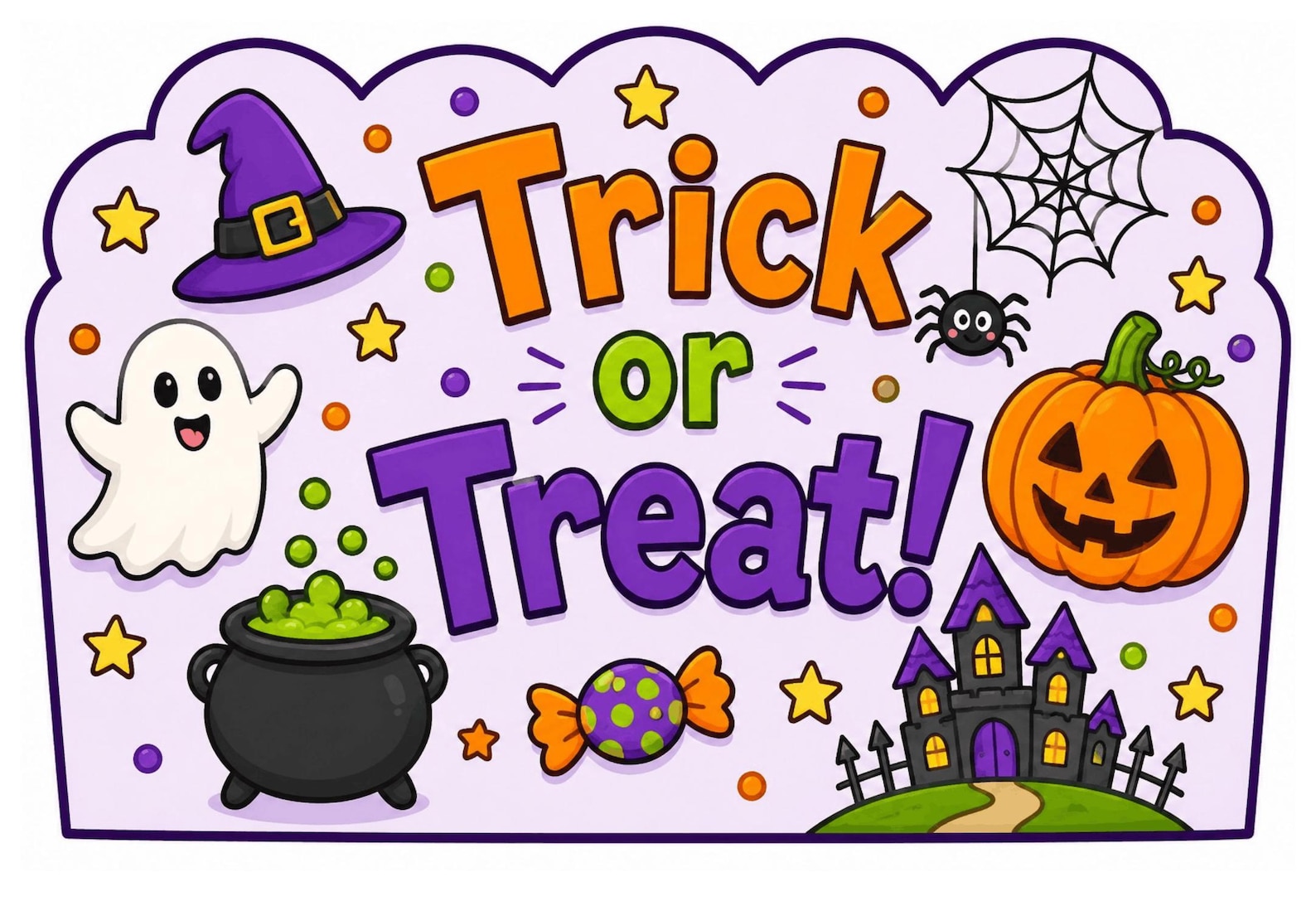 A Trick-or-Treat Message Crown Colorful trick-or-treat paper crown with ghost, pumpkin and Halloween motifs.