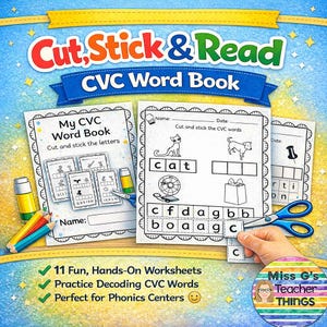 棒を切って読む CVC 単語帳 - RWI セット 1 フォニックスの音: デコードとブレンディング