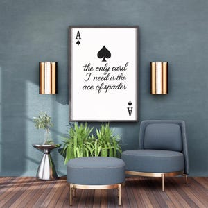 Stampa artistica con carta da gioco Asso di Picche – Citazione "L'unica carta di cui ho bisogno" – Decorazione da parete gotica, regalo per poker, poster in stile tatuaggio, stampabile a 1000 DPI
