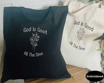 Embroidered Christian Tote Bags, Faith Tote Bags, Gift, Church Tote Bag, Bible Study Bag, Inspirational tote, Shopping Bag, Travel Bag