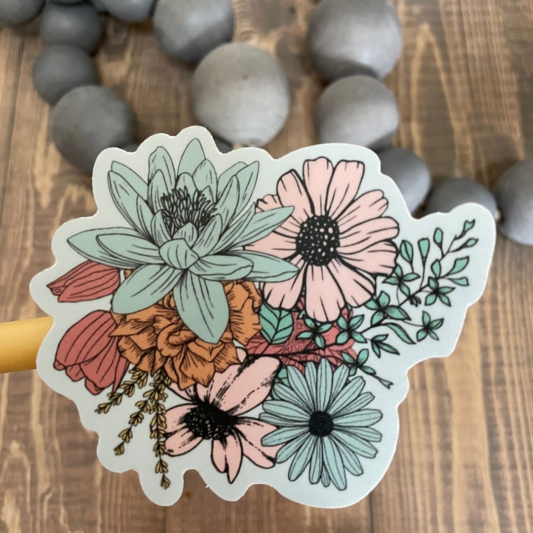 Floavour Poster Sticker Flower Sticker, Water Bottle Sticker, Floral Vinyl Sticker, Laptop ...