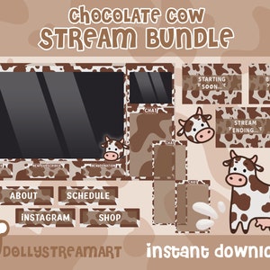 Chocolate Brown Cow Twitch Overlay Bundle, Stream Pack for YouTube and Discord Livestream vtuber