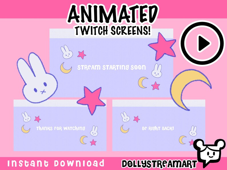ANIMATED Twitch Screens Pack, Kawaii Sailor Moon Overlay Screen Set, Starting Soon Screen Etsy