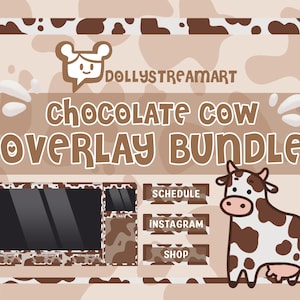 Chocolate Brown Cow Twitch Overlay Bundle, Stream Pack for YouTube and Discord Livestream vtuber