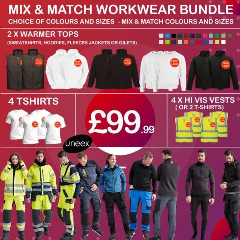 Workwear Bundles Mix & Match Workwear Bundle 12 Items with your logo embroidered, Mix sizes and colours.Workwear Bundle, image 1