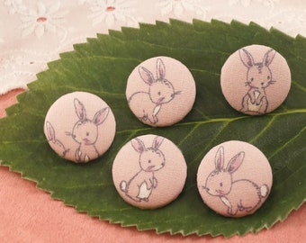 Bunny Fabric Buttons Pink Baby Buttons with Eyelet / Shank for Kids Clothing, Animal Buttons, Sewing Supplies Supplies