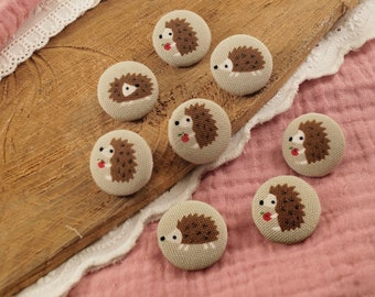 Hedgehog Fabric Buttons Baby Buttons with Eyelet/Shank for Kids Clothes, Animal Buttons, Sewing Supplies Accessories