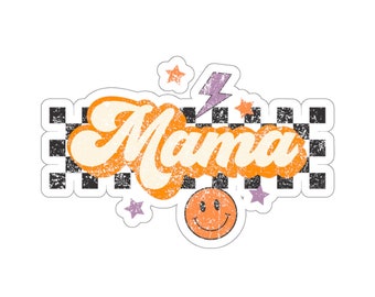 Mama Checkered Smiley Lightening Kiss-Cut Stickers