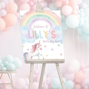 Unicorn Four Ever Magical Birthday Party Welcome Sign | Pastel Unicorn | 4th Birthday | Editable Template | Instant Download