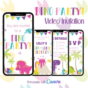 Bright Colour Dinosaur Birthday Invite  | Cute Dino Birthday Invitation | Animated Video Invite | Dino Party | Editable Template