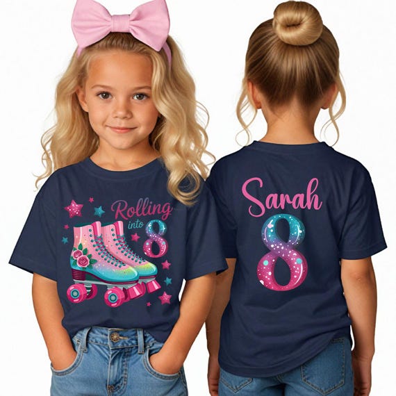 Girls Roller Skate Birthday Tee, Rolling Into 8 Skate Party Shirt, Retro Roller Skate Birthday Shirt, 8th Birthday Girl Shirt