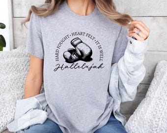 Christian Womens Shirt, Hard Fought Hallelujah, Boxing Gloves Shirt, Religious Sweatshirt, Christian Apparel, Jesus Faith Shirt, Worship Tee