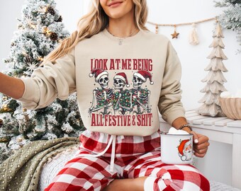 Funny Skeleton Christmas Shirt, Holiday Skull Shirt, Santa Skeleton Tee, Christmas Humor Shirt, Gothic Christmas Shirt, Skeleton Santa Tee