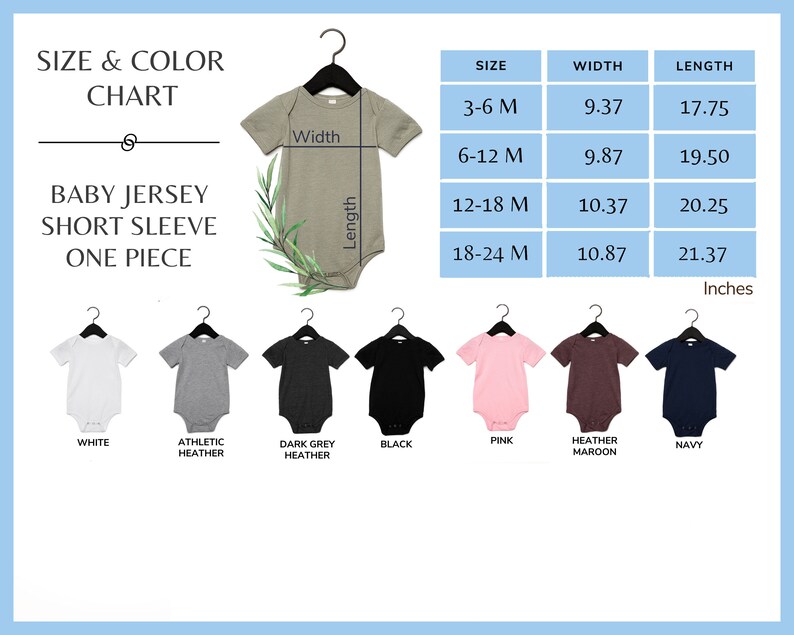 the size and color chart for a baby jersey