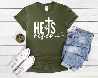 He is Risen Shirt, Christian Easter Shirts, Easter Sunday Shirts, Christian Apparel, Faith Shirts, Christian Gift Shirt Matthew 28:6 Shirt