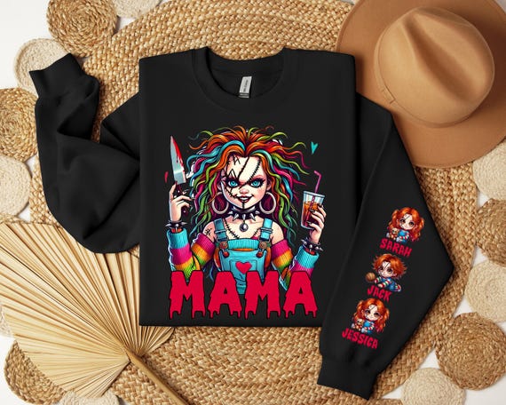 Personalized Horror Mama Shirt, Scary Mom Graphic Tee, Creepy Doll T-Shirt, Funny Halloween Mama Top, Spooky Mom Life Shirt, Gothic Gift Tee