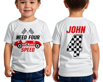 Need Four Speed Birthday Shirt, Race Car 4th Birthday Shirt, Personalized Racing Birthday Tee, Formula Racing Party Shirt