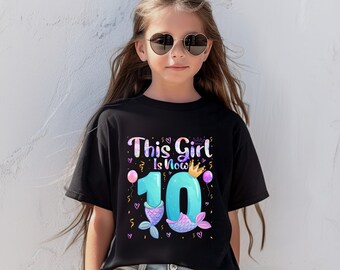 Mermaid 10th Birthday Shirt, This Girl Is 10 Tee, Girls Birthday Mermaid Shirt, Tenth Birthday Outfit, Kids Mermaid Party Sweatshirt